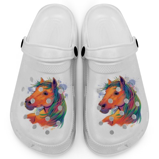 Horse head with colorful mane Clogs