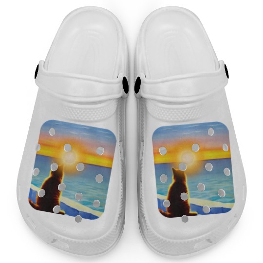 Cat watching sunset Classic Clogs