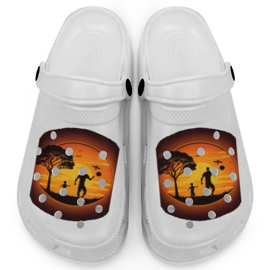 Ultimate Frisbee Fans Father and Son Playing Clogs