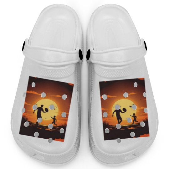 Ultimate Frisbee Fans Father and Son Playing Clogs