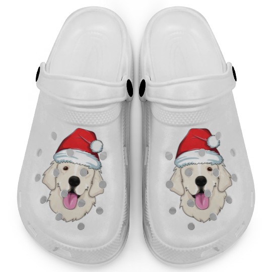 Blond Golden Retriever Santa Hat Cute Christmas Clogs