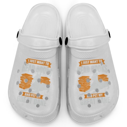 Great Dane German Mastiff Dog Reading Lover Gift Clogs
