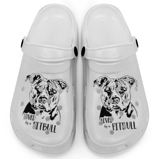 Loved by a Pitbull dog mom dog saying Clogs