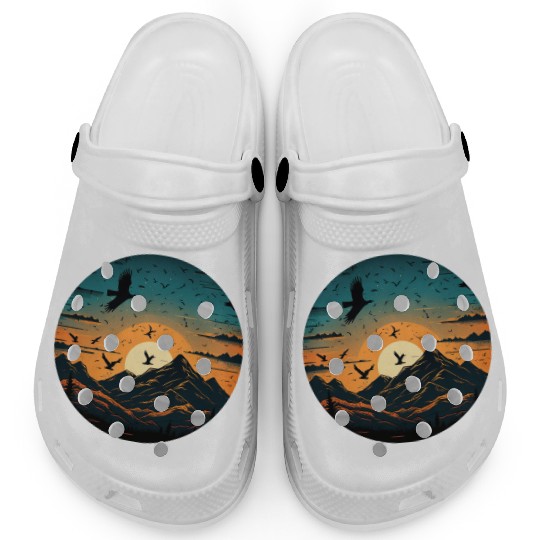 Sun Rising Above Mountains Clogs