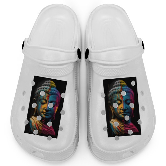 Enlightened Elegance: Colorful Buddha Portraits Clogs