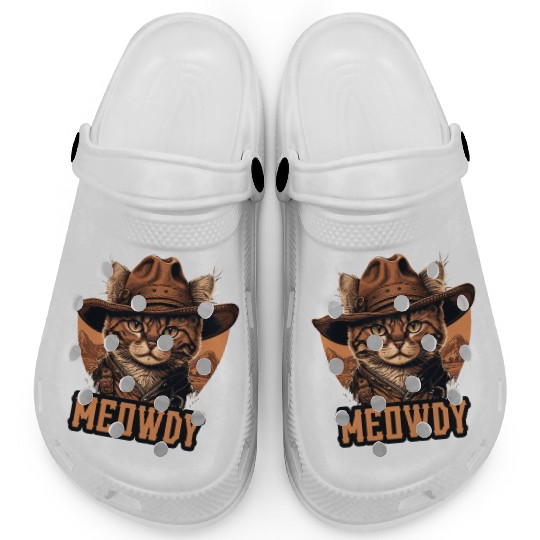 Meowdy - Funny Mashup Between Meow and Howdy - Cat Clogs