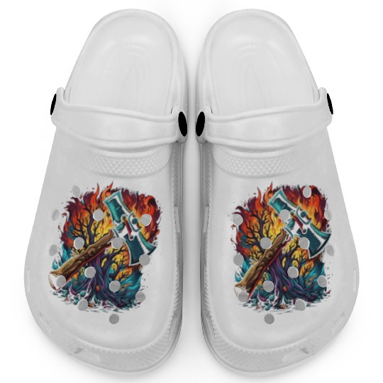 Firefighter Fire Rescue Axes in Flame Fire Clogs