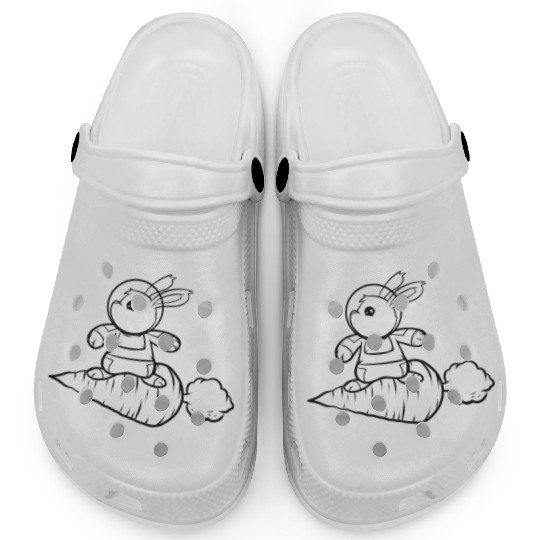 Easter Bunny Surfing On A Carrot As Color In Clogs