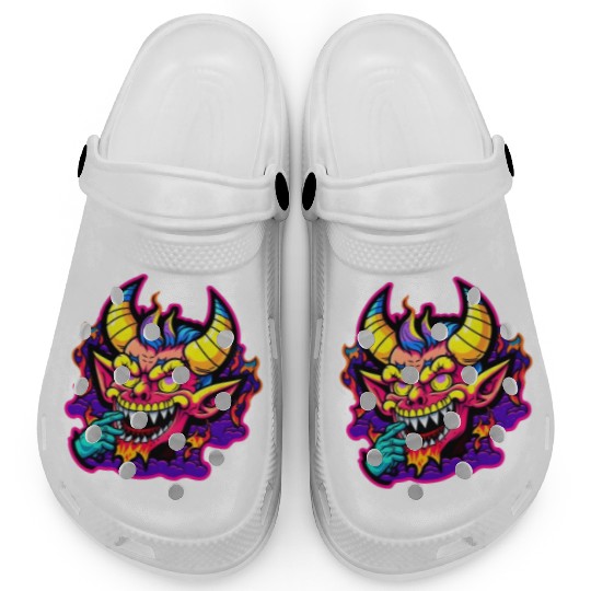 90's Style Neon Cartoon Crazy Devil Clogs