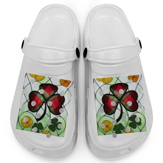 Red plaid Shamrock with Yellow Poppies (AI Art) Clogs