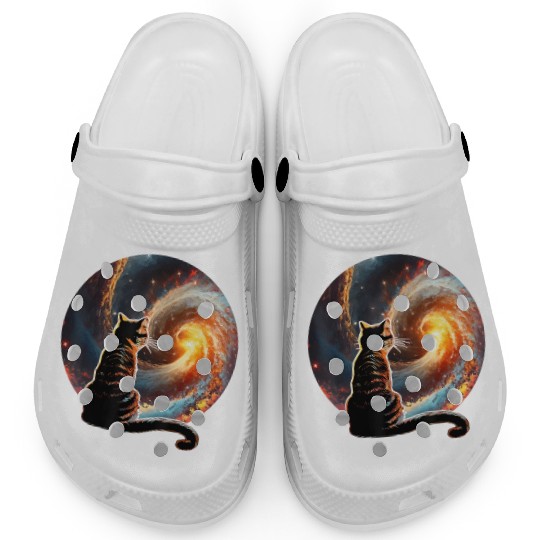 Cat Staring at a Galaxy Cat Dad Cat Lover Clogs