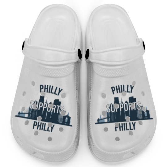 Philly Supports Philly skyline blue transparentbg Clogs
