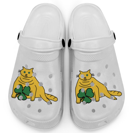 Saint Patricks Day Yellow Chonk Cat with Shamrock Clogs