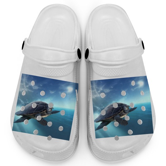 Turtle swimming in the blue ocean print Clogs
