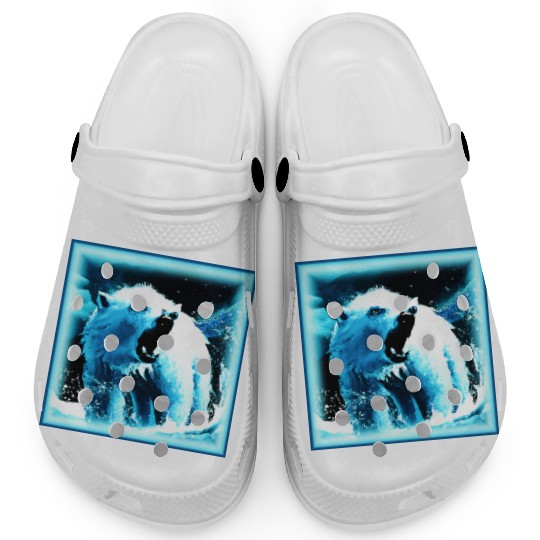 "Angry Polar Bear" Cute Painting. Buy Now Clogs