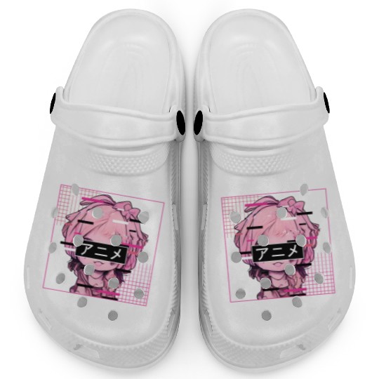 Glitch Anime Chibi Japanese Vaporwave Aesthetic Pa Clogs