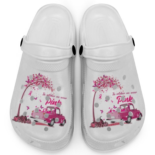 In October We Wear Pink Truck Breast Cancer Awaren Clogs