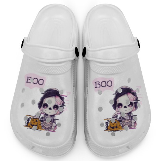 Cute Skeleton Chibi Pumpkin Japanese Aesthetic Clogs