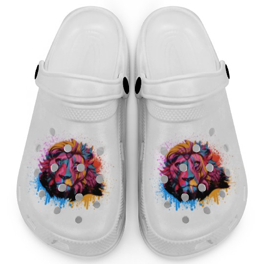 Colorful Rainbow Lion Leo Animal Abstract Color Clogs
