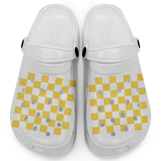 Yellow checker rectangle background. Clogs