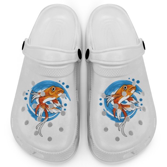 Carp Koi Fish on Blue waves green Clogs