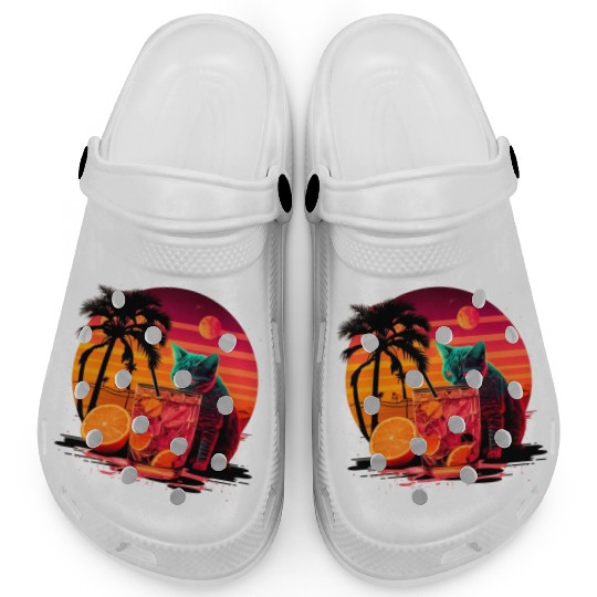 Funny Cat Drinking Cocktail Cat Lover Clogs