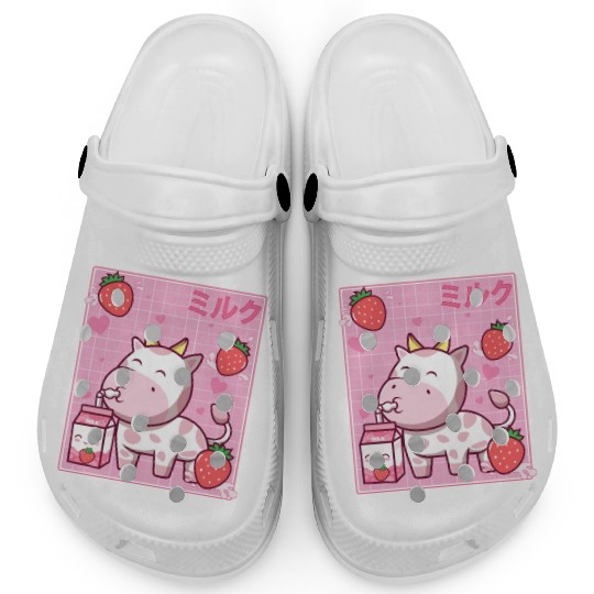 Kawaii Pink Strawberry Cow Milk Shake Otaku Anime Clogs