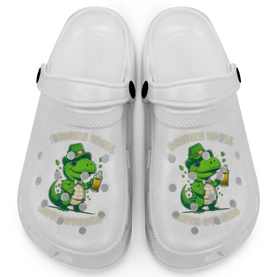 Drinks well with others st patrick's day Dinosaur Clogs