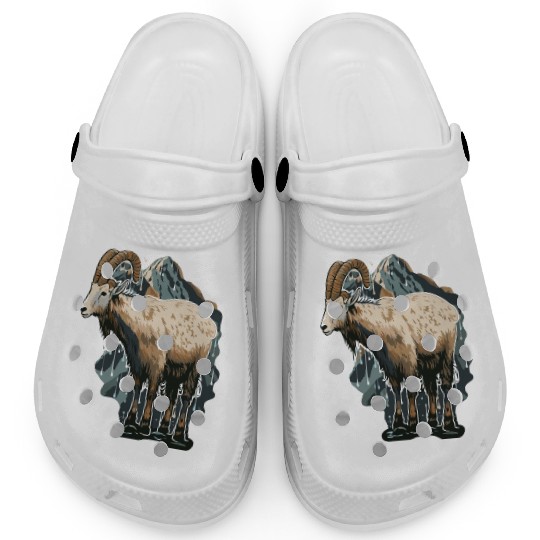 a mountain goat lives in the mountains Clogs