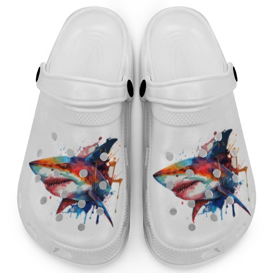 Watercolor Shark Colorful Great White Shark Lover Clogs