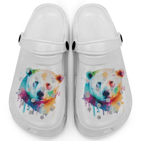 Watercolor Polar Bear Colorful Cute Bear Lover Clogs