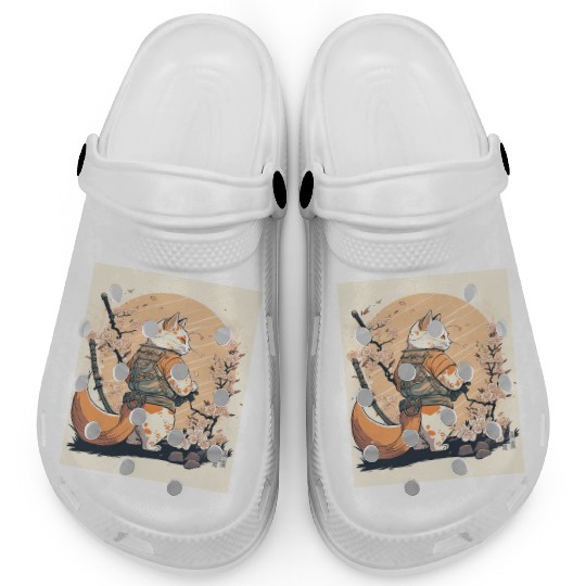samurai katana cat vintage Clogs