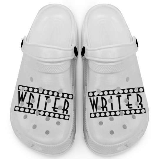 Writer with Showbiz Film Tape Border Clogs