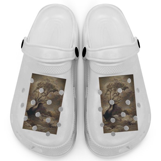 Dark Old School Painting Vintage Tree Design Clogs