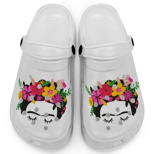 Frida Kahlo Illustration Floral Boho Style Mexican Clogs