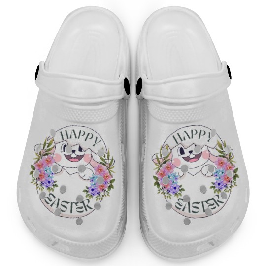 Happy Easter Bunny with Flowers Clogs