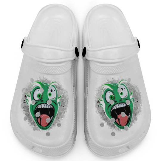 Funny Green Crazy Face Eyes Game Gaming Clogs