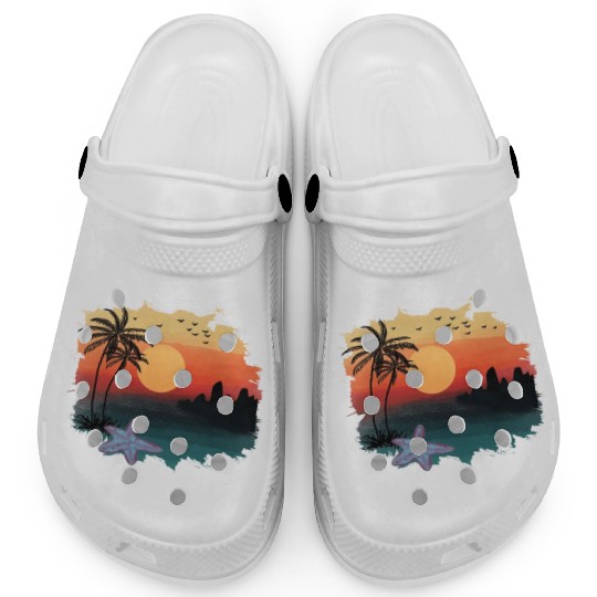 Beach Sunset Watercolor Design Sublimation Art 1 Clogs
