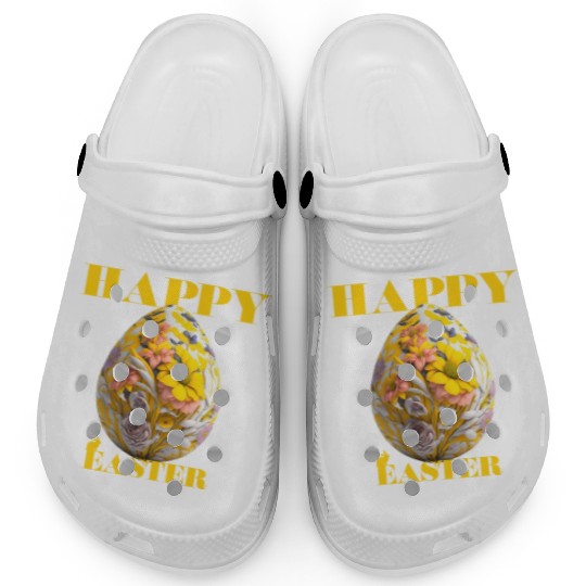 Happy Easter Egg Design with Floral Elements Clogs