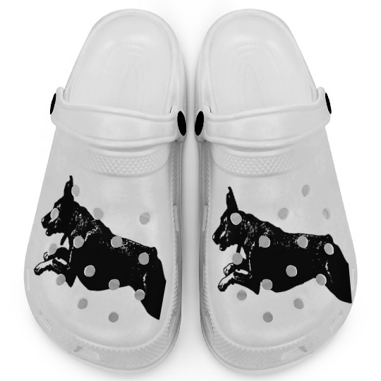 Doberman jumping ,Funny Doberman Pinscher Vector Clogs