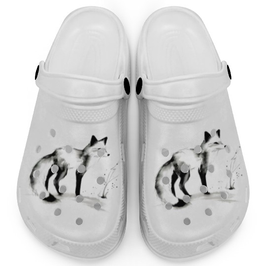 Fox Sumie Painting Kitsune Japanese art Clogs