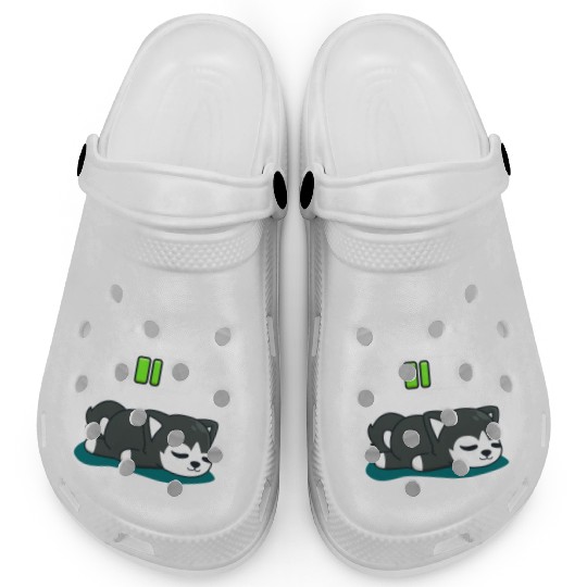Cute Husky Battery Low Energy Tired Dog Fun Clogs