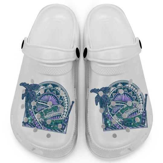 Big Island Outrigger Canoe Teal Tribal Clogs