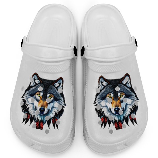 Wolf howling at the moon graphic Clogs