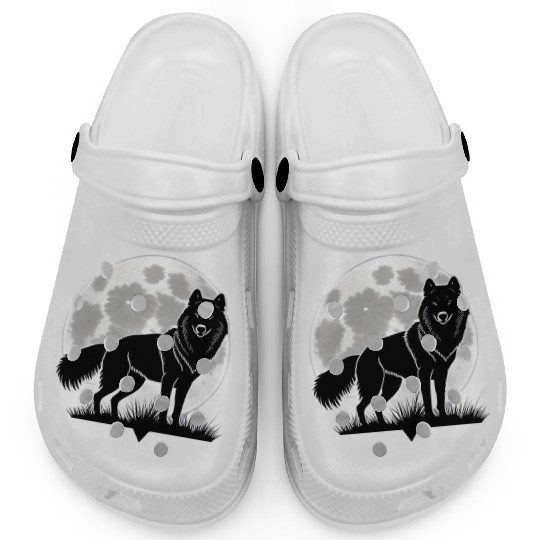 Wolf howling at the moon graphic Clogs