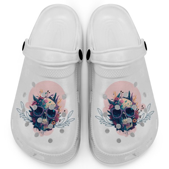 Dead Skull with Gothic floral rose flower gift Clogs
