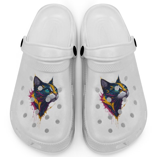Blue-Eyed Graffiti Cat Head Painting Clogs