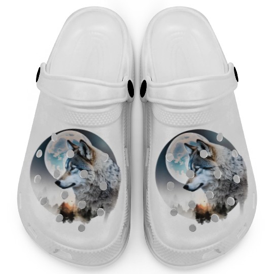 Wolf Moonlight Forest Wild Werewolf Watercolor 3 Clogs