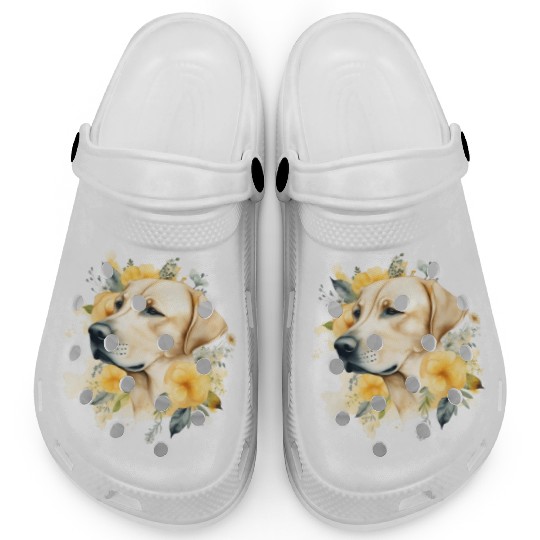 Yellow Lab Dog Watercolor Floral Clogs