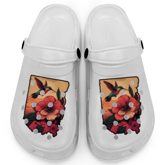 Hummingbird flies over hibiscus flower Tropical Clogs